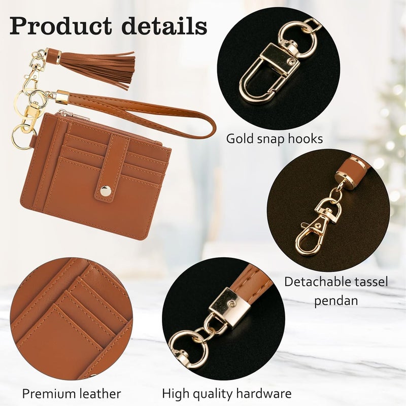 KNGITRYI Small Wristlet Wallets for Women RFID Credit Card Holder Wallet Keychain Wristlet Wallet Credit Card Wallets for Women (Light Brown) - Image 4
